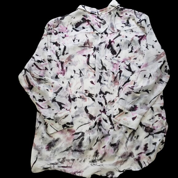 Two by Vince Camuto Top Size Large Geometric Button Front  #3217 Sheer Blouse - Picture 2 of 10